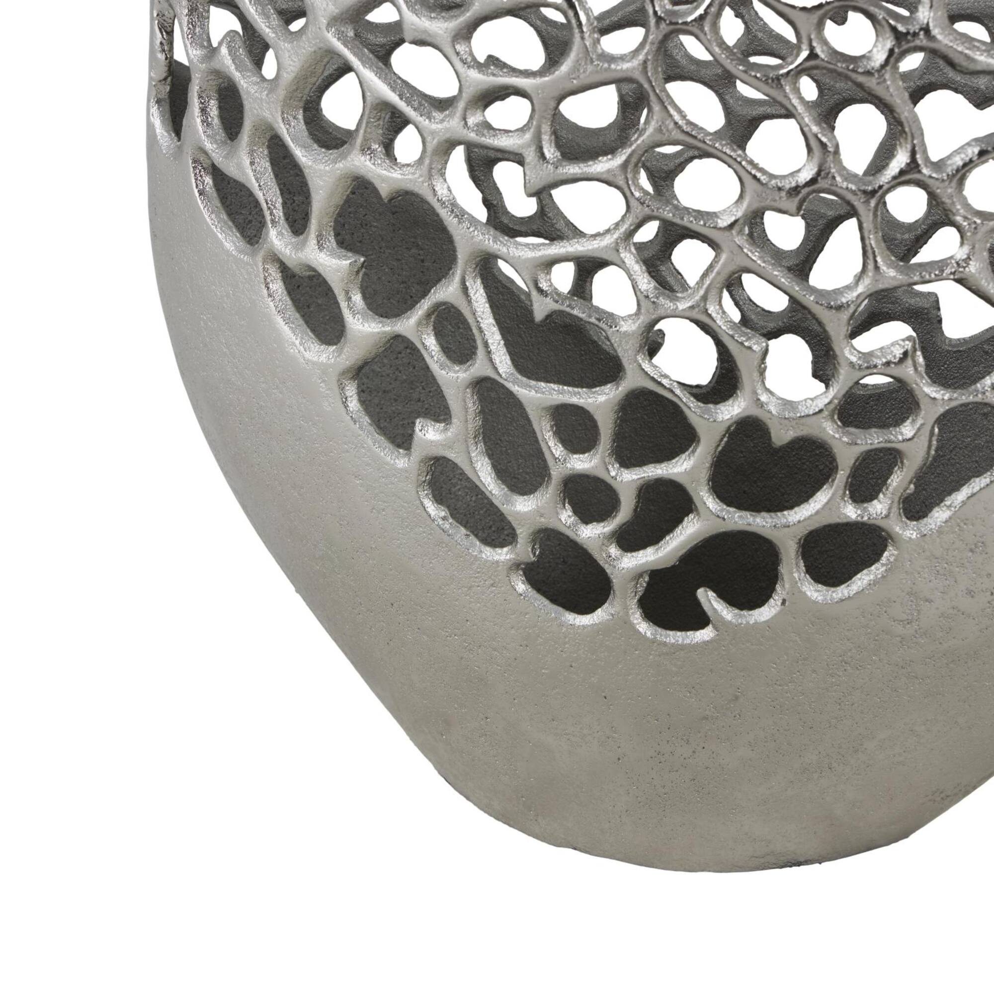 21" Silver Aluminum Metal Rounded Vase with Freeform Open Lattice Work